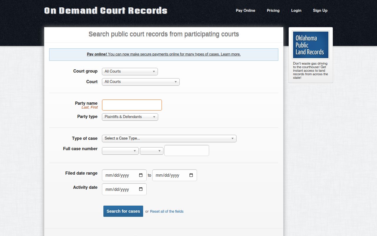 Greer County release court record search controls in ODCR