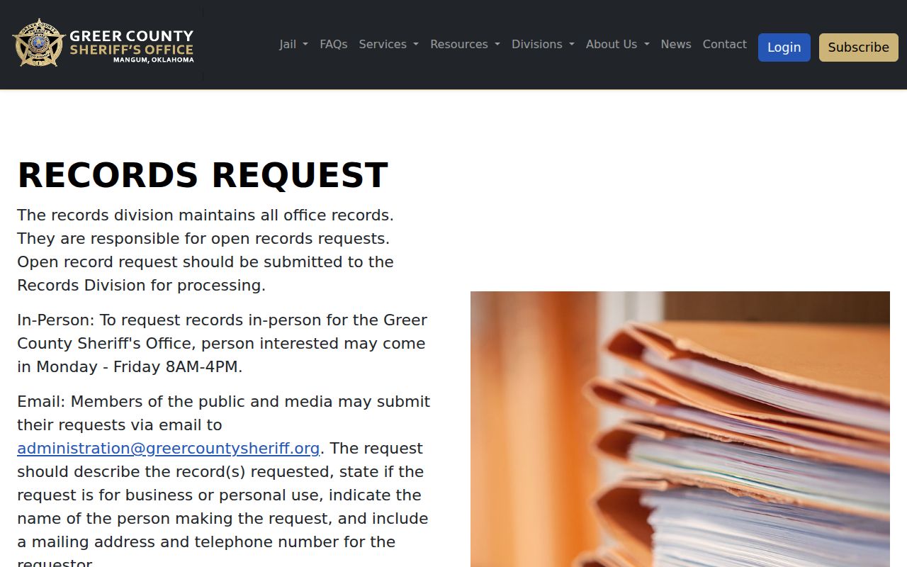 Greer County release records request methods and office hours