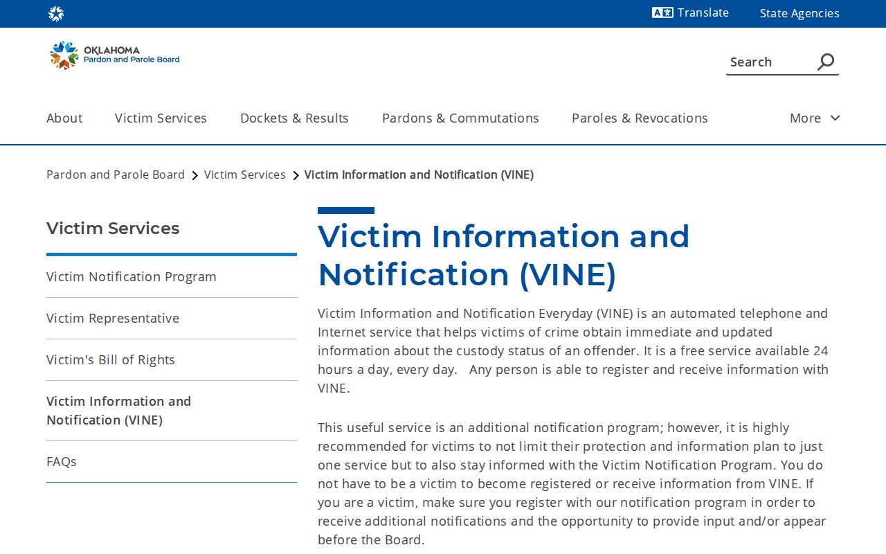 Oklahoma parole board and VINE notification distinction for Greer County releases